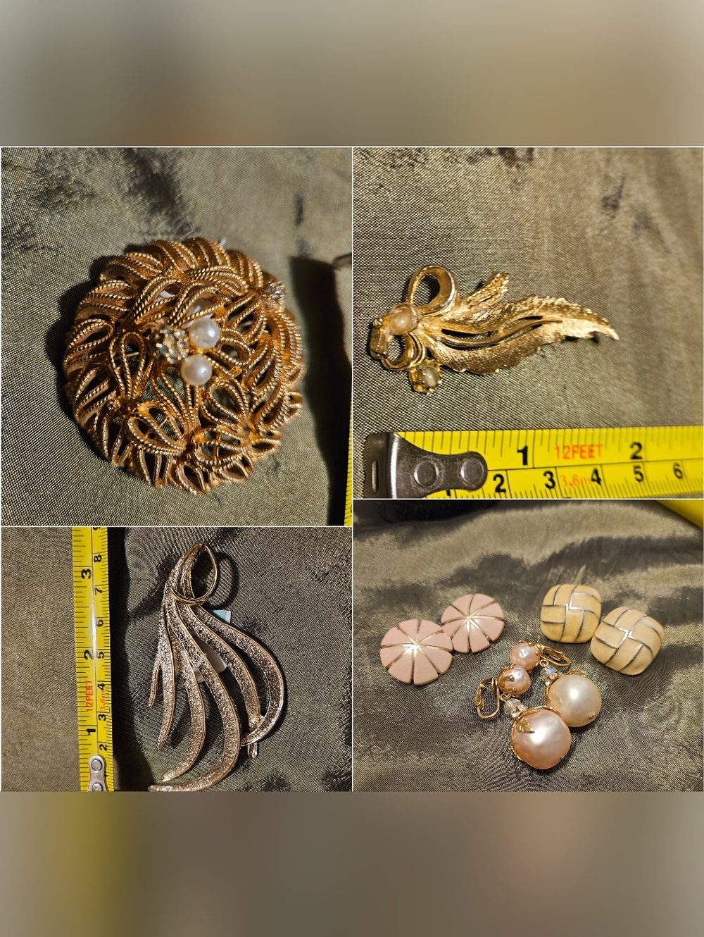 Vintage Gold-Tone Bundle, 3 Brooch Plus Clip Ons